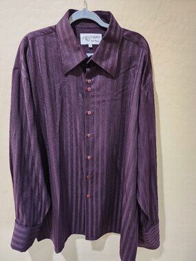 Il Canto Purple Eggplant Striped French Cuff Men's Button Up 3XL Dress Shirt